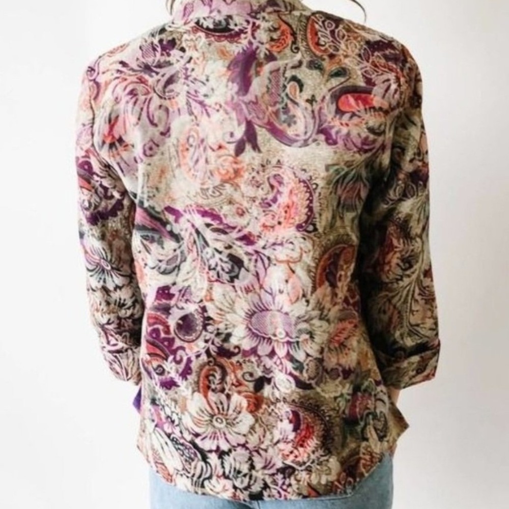 Joni B. Womens Paisley Tapestry Military Style Open Front‎ Jacket Purple Gold M - Picture 5 of 7
